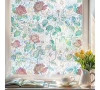 DARUITE Film Fenêtre Anti-Regard, 30x100 cm, Vitrail Autocollant Fenetre Décoratif à Motif Rose, Film occultant fenêtre Anti-UV et Statique, idéal pour Chambre ou Bureau