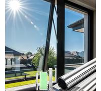 DARUITE Film Fenêtre Anti-Regard Miroir sans Tain, Anti Chaleur, Protection Solaire UV, Électrostatique pour Maisons, Bureau (Argent, 30x200cm)