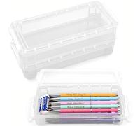 DARUITE Lot de 3 Boite de Rangement Bureau, Pot a Crayon Superposable Transparente Fermeture à Pression, Plumier en Plastique pour Bureau et Maison, Transparent