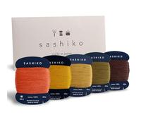 DARUMA Fil Sashiko 100% coton type carte (40 m) x 5 couleurs avec manuel en anglais, ensemble de couture et de broderie (fin, Kouyou)