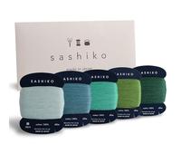 DARUMA Fil Sashiko 100 % coton type carte (40 m) x 5 couleurs avec manuel en anglais, ensemble de couture et de broderie (fin, Komorebi)