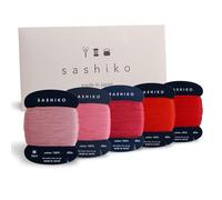 DARUMA Fil Sashiko 100% coton type carte (40 m) x 5 couleurs avec manuel en anglais, ensemble de couture et de broderie (fin, Hanafubuki)