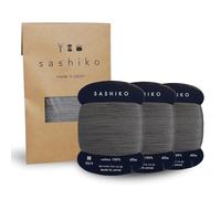 DARUMA Sashiko Lot de 3 rouleaux de fil à coudre et broder, comprend un manuel d'instructions (français non garanti) et un emballage cadeau (fin, gris)