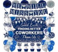 DARUNAXY Décorations d'adieu à un collègue bleu et argenté - Bannière « Good Luck Finding Better Coworkers Than Us We Will Miss You » - Décoration de gâteau à suspendre pour sortir, adieu au départ