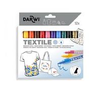 DARWI - DA0160012K01C - 12 Marqueurs Assortis Pour Tissus - DARWI TEXTILE OPAK - Pointe 2 MM - 6 ML - Peinture Pour Tissus - Loisirs Créatifs - Activité Manuelle - Bricolage - 12 COLORIS