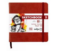 Darwi For You DF80014140007C - Carnet Cousu Sketchbook 14x14 cm 140g - 80 Feuilles Papier Dessin Blanc - Couverture Rigide Terracotta