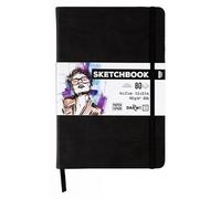 Darwi For You DF80014210001C - Carnet Cousu Sketchbook 14x21 cm 140g - 80 Feuilles Papier Dessin Blanc - Couverture Rigide Noir