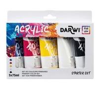 Darwi For You - Ensemble de peinture - peinture acrylique - 5 couleurs - couleurs primaire - 75 ml (pack de 5)