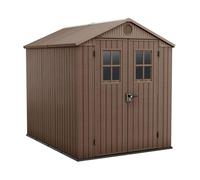 Darwin 6x8 - Abri jardin 190x221x244 cm 2 portes rangement outils effet bois Evotech+ résine marron