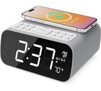 Darwin Radio et Radio-Réveil avec Chargement sans Fil Réveil Matin avec Thermomètre Haut-parleurs 12W Alarm Clock Enceinte Bluetooth Grand Écran Dimmable
