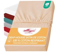 Darymex Drap-Housse 180x200 cm, Coton Satin, Beige Clair, Matelas 20 cm | Drap-housse satiné lisse et brillant, coton doux, maintien élastique, chambre, hôtel, maison d'hôtes