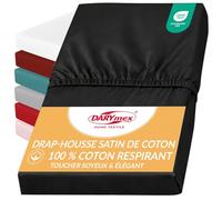 Darymex Drap-Housse 180x200 cm, Coton Satin, Noir, Matelas 20 cm | Drap-housse satiné lisse et brillant, coton doux, maintien élastique, chambre, hôtel, maison d'hôtes