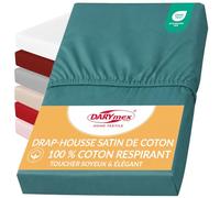 Darymex Drap-Housse 200x220 cm, Coton Satin, Pétrole, Matelas 20 cm | Drap-housse satiné lisse et brillant, coton doux, maintien élastique, chambre, hôtel, maison d'hôtes