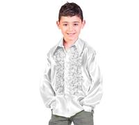 Das Kostümland Johnny Chemise à froufrous en satin pour enfant, superbe chemise brillante à froufrous dans le style des années 70 et 80 pour garçon et fille