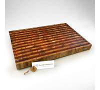 DAS OLIVENHOLZBRETT® Planche à découper exclusive en bois d'olivier Mosaik & Stripes avec rainure à jus/planche en bois de cerveau de luxe/bois de front/massif/sur demande avec pieds stéréo (marron