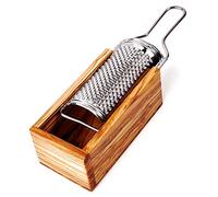 das Olivenholzbrett Râpe à Parmesan Râpe avec Récipient en Bois D'Olivier - 23cm