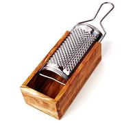 das Olivenholzbrett Râpe à Parmesan Râpe avec Récipient en Bois D'Olivier - 28cm