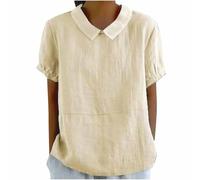 DASAYO Joli haut pour femme, col claudine, manches courtes, en lin, grande taille, chemisiers floraux habillés et décontractés, vêtements d'été, #7-Bleu marine, Taille XL