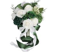 Dasbsug Bouquet de roses artificielles réalistes blanches et vertes pour cérémonie de mariage
