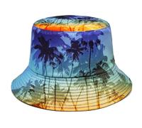 Dasbsug Chapeau bob élégant à motif de paysage tropical, chapeau de pêcheur pour homme et femme, protection solaire, respirant, souple pour voyage, bleu, taille unique