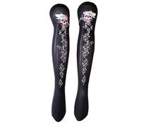 Dasbsug Chaussettes montantes en soie au-dessus du genou pour femme sur le thème de l'Halloween Cosplay avec tête de mort lèvres rouges à motifs de chaussettes longues extensibles, Squelette., Taille