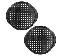 Dasbsug Lot de 2 plaques à pizza en acier au carbone avec revêtement anti-adhésif et poignées ergonomiques avec revêtement anti-adhésif