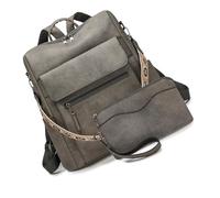 Dasbsug Sacs à dos pour femme en cuir synthétique - Sac à main de voyage pour femme - 2 pièces - Design convertible, gris, One Size