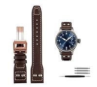 DASEB Band de montre de rivets en cuir authentique pour Iwc Big Pilot Spitfire Cowhide Pliant Boucle de boucle(Brown rose gold,22mm)