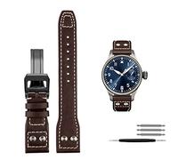 DASEB Band de montre de rivets en cuir authentique pour Iwc Big Pilot Spitfire Cowhide Pliant Boucle de boucle(Brown black calsp,22mm)
