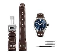 DASEB Band de montre de rivets en cuir authentique pour Iwc Big Pilot Spitfire Cowhide Pliant Boucle de boucle(Brown silver clasp,21mm)