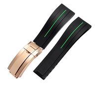 DASEB Bandes de montre en silicone en caoutchouc à extrémité plate 21 mm 21 mm pour toute marque de marque de boucle pliante en acier inoxydable STRAP WATCHBand Sports(Green line RG,20mm)