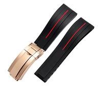 DASEB Bandes de montre en silicone en caoutchouc à extrémité plate 21 mm 21 mm pour toute marque de marque de boucle pliante en acier inoxydable STRAP WATCHBand Sports(Red line RG,20mm)