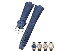 DASEB Bracelet de montre à Interface convexe en cuir véritable 25-8mm pour Vacheron Constantin outre-mer bracelets de montre en Grain de bambou noir bleu marron(Light blue silver,25-9mm)