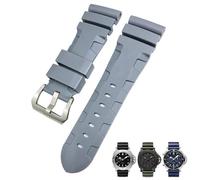 DASEB Bracelet de montre en caoutchouc naturel de 24 mm et 26 mm compatible avec Panerai PAM - Bracelet de montre en silicone rouge et bleu - Outils pour bracelets étanches, Gris argent, 26mm