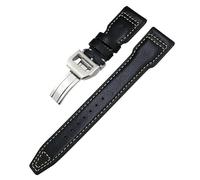 DASEB Bracelet de montre épais en cuir de veau véritable, 21mm 22mm, pour IWC Big PILOT Spitfire IW5009 IW3777, Rivets, bracelet de montre en cuir de vache(Black white 1,21mm)