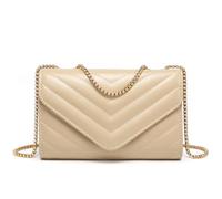 Dasein Petit sac à bandoulière matelassé élégant pour femme - Sac de soirée avec chaîne et bandoulière, taupe