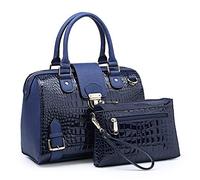 Dasein Sacs à Main Designer Sacs à Main en Cuir de Crocodile Sacs structurés Sacs à bandoulière avec bandoulière pour Les Femmes Bleu Bleu