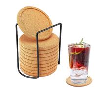 Dasertoe Dessous de verre en liège avec rebord pour , absorbant, épais, rustique, avec support de chaleur et meilleurs dessous de verre ronds naturels réutilisables pour table de bar en verre