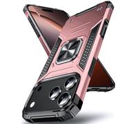 DASFOND Armor Coque de protection pour iPhone 17 Pro, résistante aux chocs, militaire, mise à niveau 2.0, anneau de support en métal à 360 °, avec aimant de voiture, or rose
