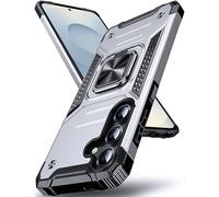DASFOND Armor - Coque de protection pour Samsung Galaxy S25 FE 5G - Militaire - Anti-chocs - Avec anneau de support en métal à 360 ° - Pour support de téléphone portable - Aimant de voiture - Argent