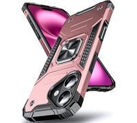 DASFOND Conçue pour iPhone 17 avec support, anneau en métal rotatif à 360° et béquille de qualité militaire, résistante aux chocs et aux chocs pour iPhone 17 de 6,3", rose
