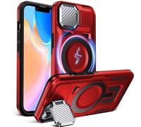 DASFOND Coque pour iPhone 14/13, Compatible avec MagSafe, Coque Protection de Antichoc Militaire avec Couverture de Caméra, Pied Intégré, Recharge sans Fil et Bords Antidérapants, Rouge