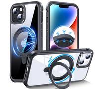 DASFOND Coque Transparente avec Support magnétique Rotatif à 360° pour iPhone 14/13, Compatible avec MagSafe, ne jaunit jamais, Dos en Polycarbonate Rigide, antidérapant, Anti-Chocs, Noir
