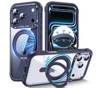 DASFOND Coque Transparente avec Support magnétique Rotatif à 360° pour iPhone 17 Pro, [Compatible avec MagSafe] Ne jaunit jamais, antidérapant, Protection Antichoc pour iPhone, Bleu