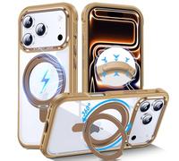 DASFOND Coque Transparente avec Support magnétique Rotatif à 360° pour iPhone 17 Pro, Compatible avec MagSafe, ne jaunit jamais, Dos en Polycarbonate Rigide, antidérapant, Anti-Chocs, Or