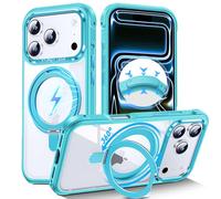 DASFOND Coque Transparente avec Support magnétique Rotatif à 360° pour iPhone 17 Pro, Compatible avec MagSafe, ne jaunit jamais, Dos en Polycarbonate Rigide, antidérapant, Anti-Chocs, Bleu Canard