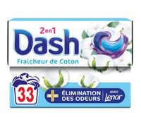 Dash 2-en-1 pods lessive, 33 lavages, parfum fraîcheur de coton, fraîcheur longue durée Lenor
