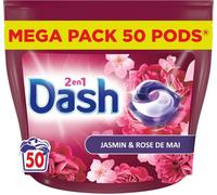 Dash 2-en-1 PODS Lessive Capsules,50 Lavages,Jasmin et Rose de Mai,Ultra Nettoyant Et Fraîcheur Longue Durée,Élimine Les Saletés