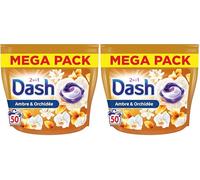 Dash 2-en-1 PODS Lessive En Capsules, 50 Lavages, Ambre et Orchidée, Ultra Nettoyant Et Fraîcheur Longue Durée, Élimine Les Saletés et Taches, Fabriqué en France (Lot de 2)