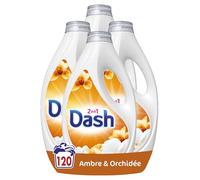Dash 2en1 Lessive Liquide, 120 Lavages (4X30), Parfum Ambre et Orchidée, Jusqu'à 3 Semaines de Fraîcheur